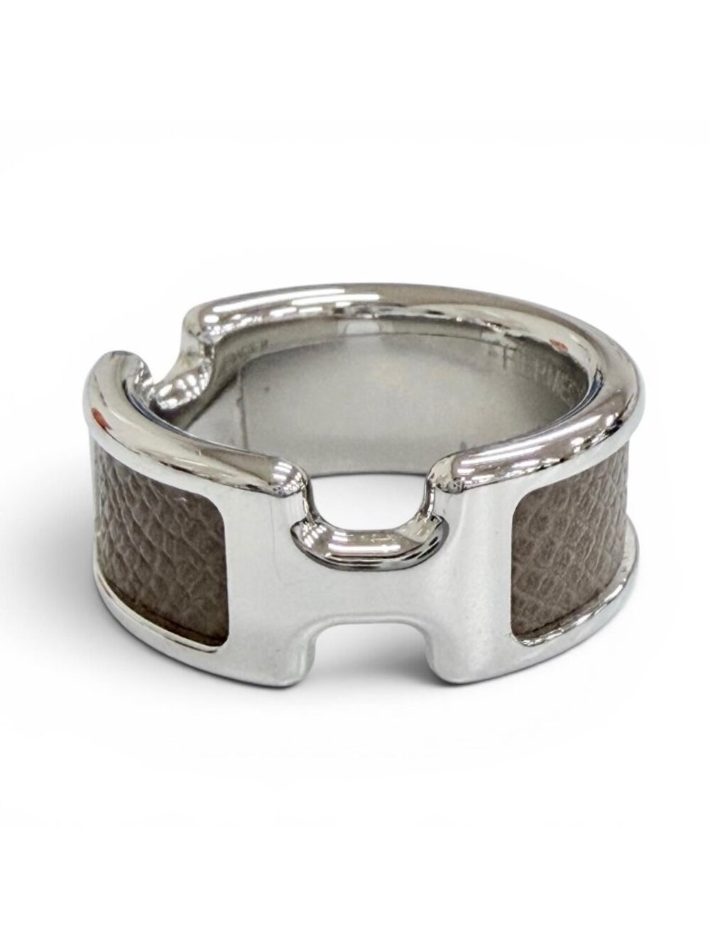 Hermes Olympe Ring Leather Etoupe Silver